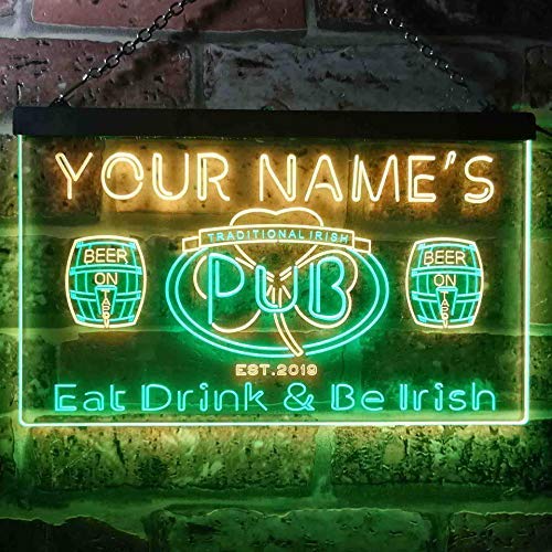 Personalized Traditional Irish Pub Dual LED Neon Light Sign